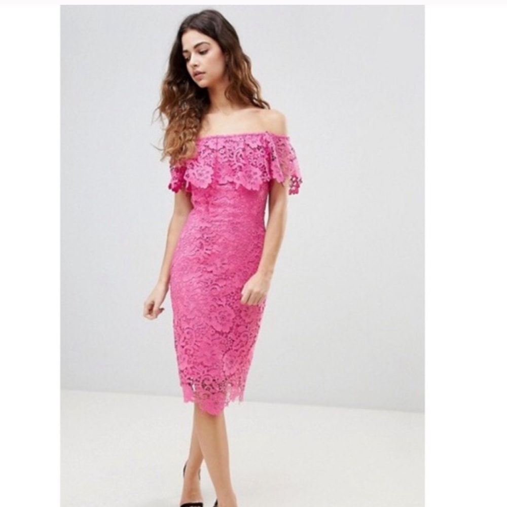 Paper dolls Hot Pink Lace Off Shoulder Dress